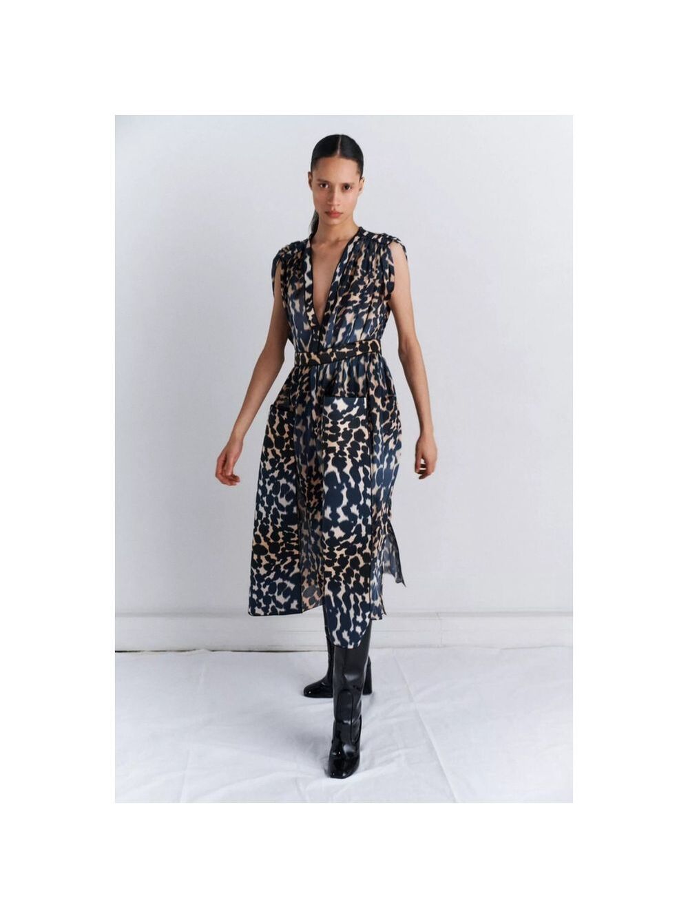 MAISON RABIH KAYROUZ Women's Ruffle Sleeves Midi Dress Animal Print iSize 4-6